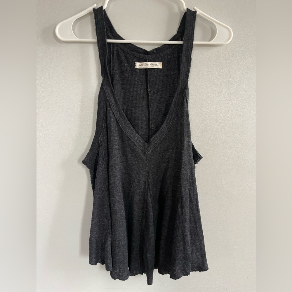 Free people Black vneck waffle knit tank top